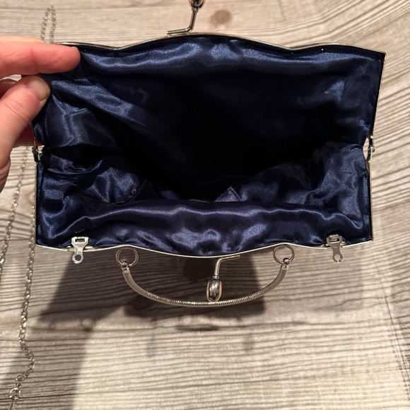 Vintage Navy Blue Beaded Evening Bag Top Handle Kiss Lock Formal Purse main image 0